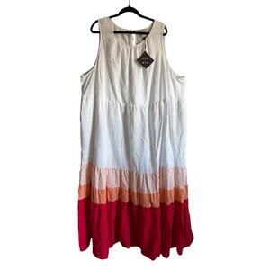 Ava & Viv Women's Plus Size White Sleeveless Colorblock Tiered Dress - 4X - NWT